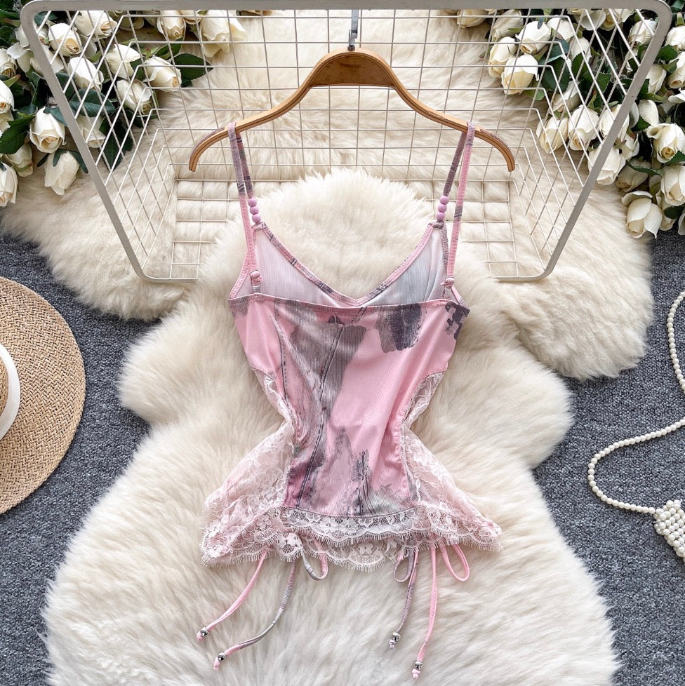 Vintage Lace-trim Patchwork Camisole