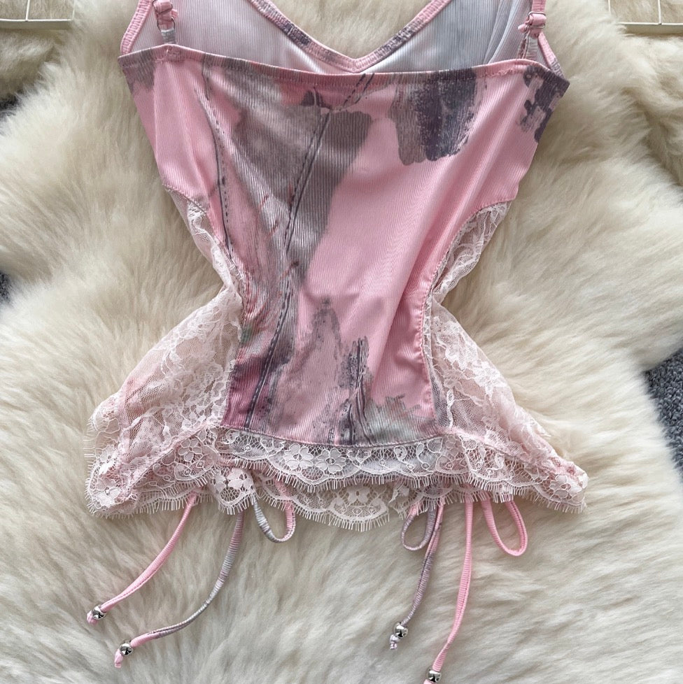 Vintage Lace-trim Patchwork Camisole