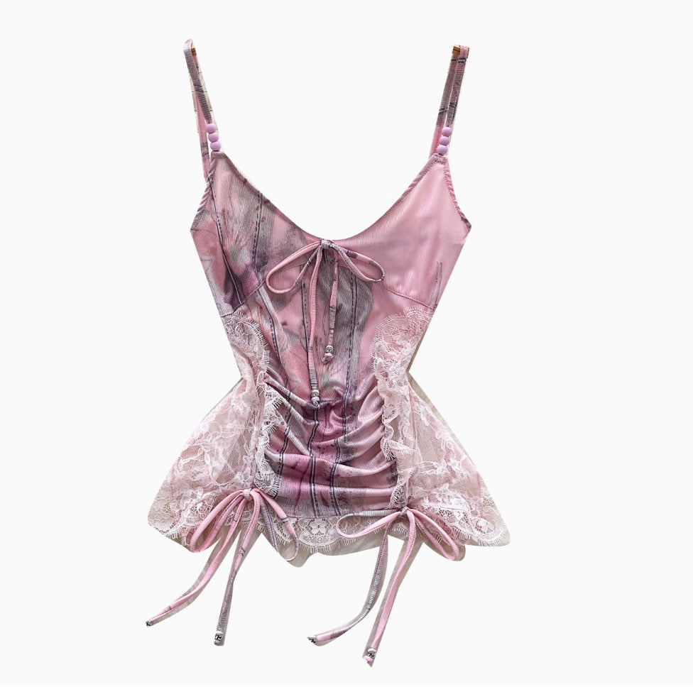 Vintage Lace-trim Patchwork Camisole