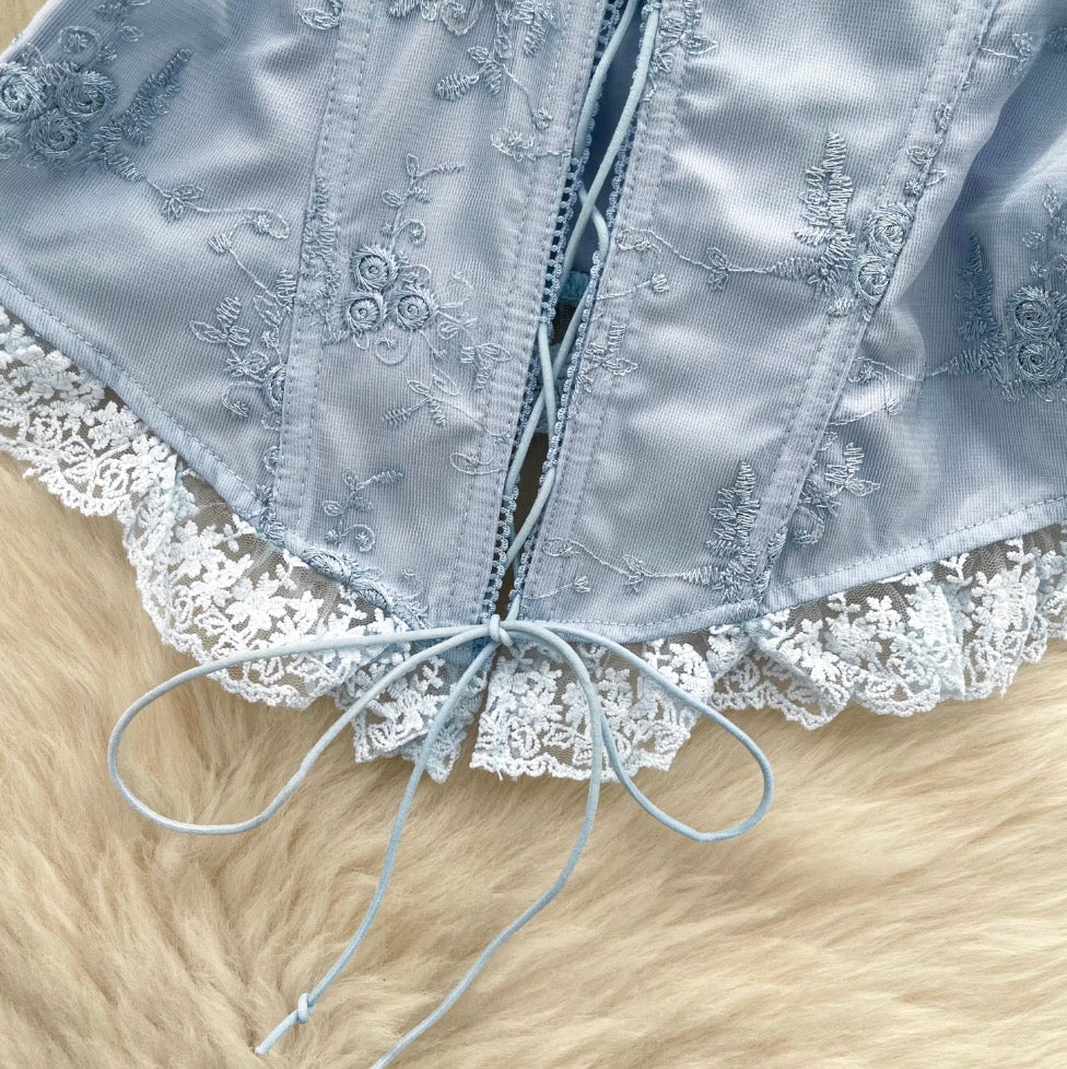 Sweetie Lace-up Ruffled Patchwork Top