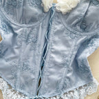 Sweetie Lace-up Ruffled Patchwork Top