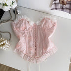 Sweetie Lace-up Ruffled Patchwork Top