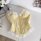 Sweetie Lace-up Ruffled Patchwork Top