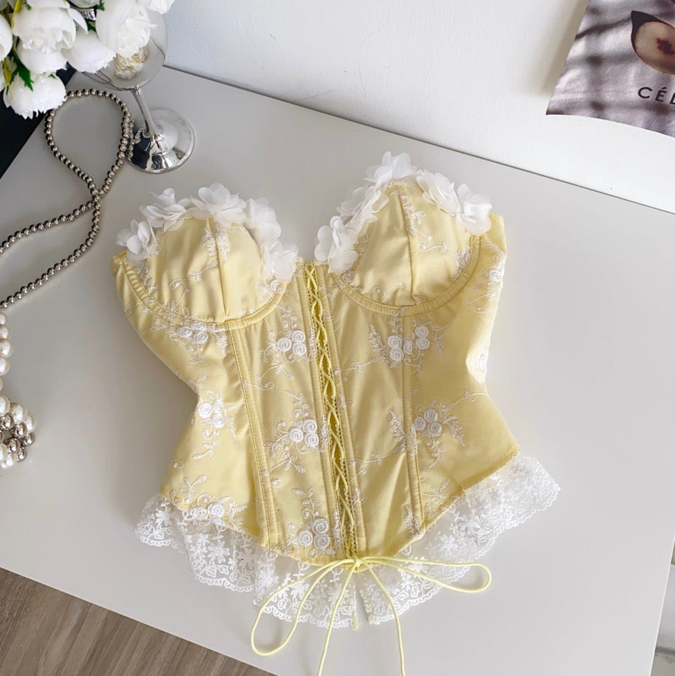Sweetie Lace-up Ruffled Patchwork Top