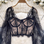 Midriff-baring Black Lace Top