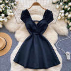 V-neck Hollowed Solid Color Dress