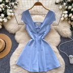 V-neck Hollowed Solid Color Dress