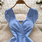 V-neck Hollowed Solid Color Dress