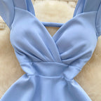 V-neck Hollowed Solid Color Dress