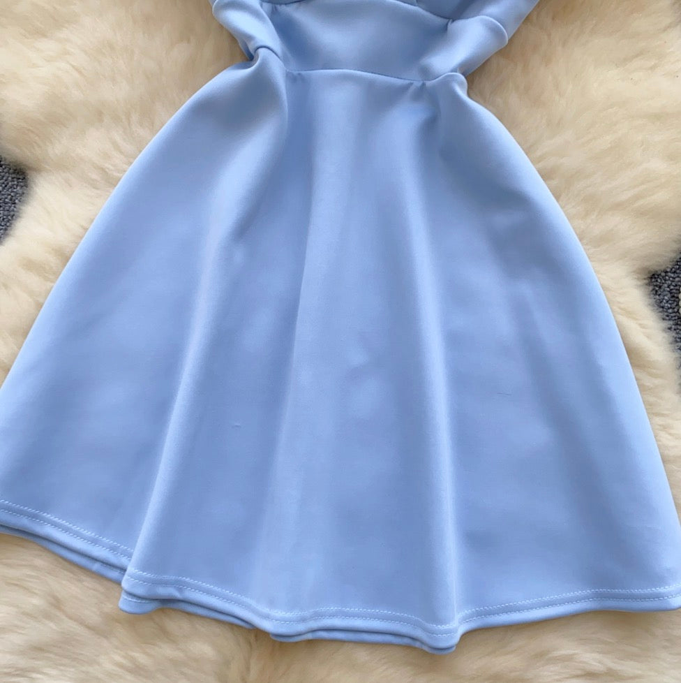 V-neck Hollowed Solid Color Dress