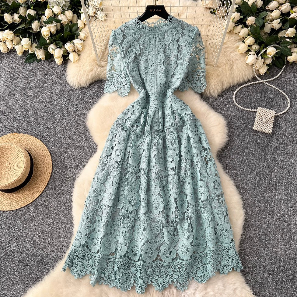 Vintage Crochet Lace A-line Dress