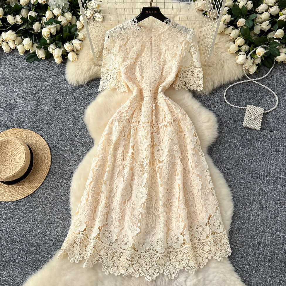 Vintage Crochet Lace A-line Dress