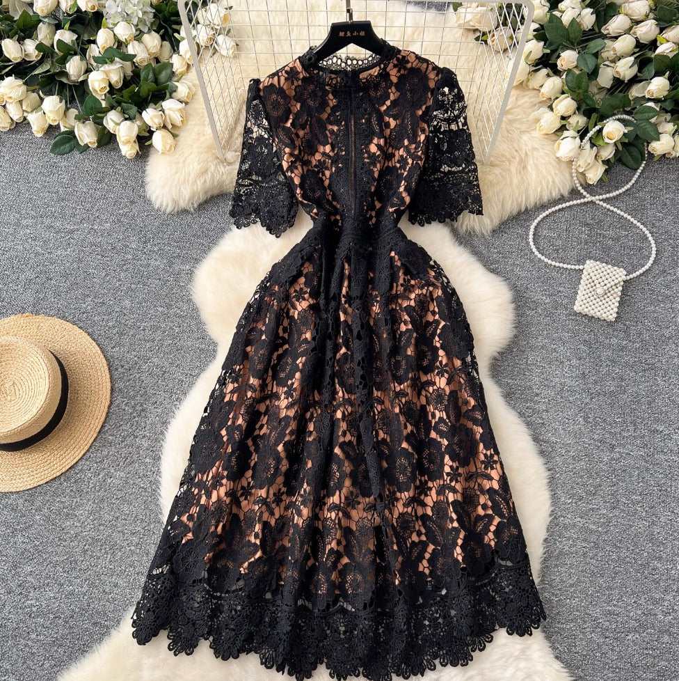 Vintage Crochet Lace A-line Dress
