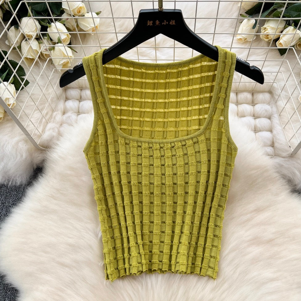 Plaid Knit Camisole & Skirt 2Pcs