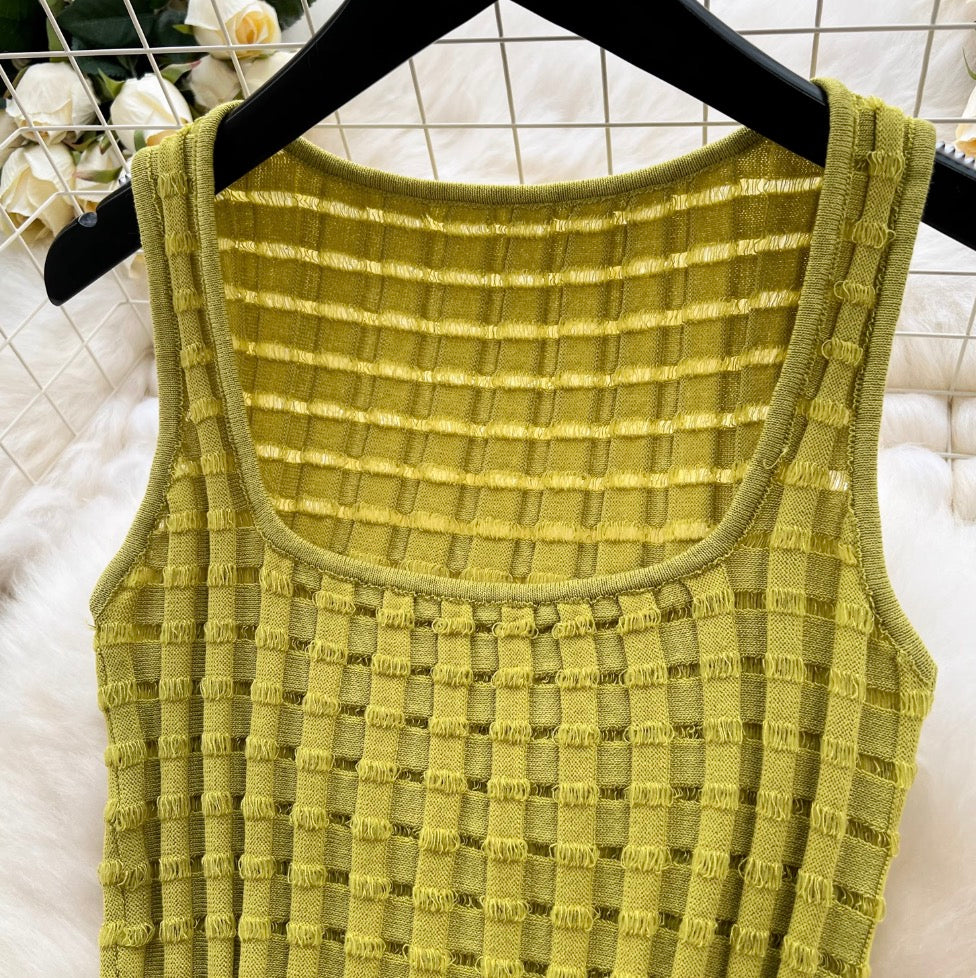 Plaid Knit Camisole & Skirt 2Pcs