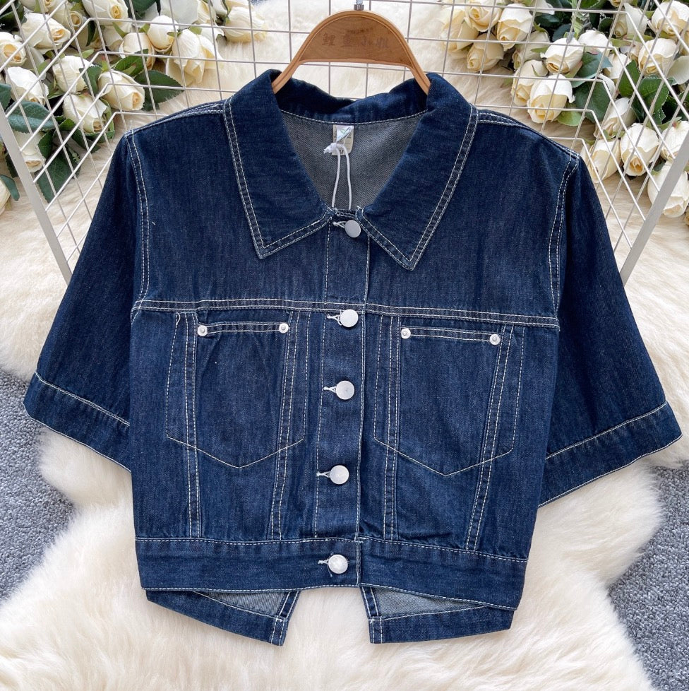 Casual Denim Shirt & A-line Skirt 2Pcs