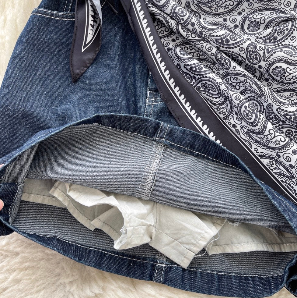 Casual Denim Shirt & A-line Skirt 2Pcs