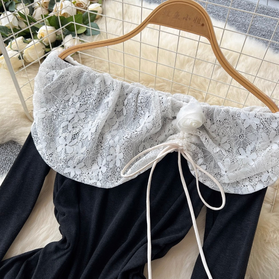 Off-shoulder Top & Mesh Skirt 2Pcs