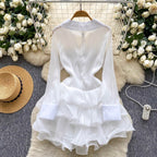 V-neck 3D Ruffled Shirt Dress