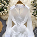 V-neck 3D Ruffled Shirt Dress