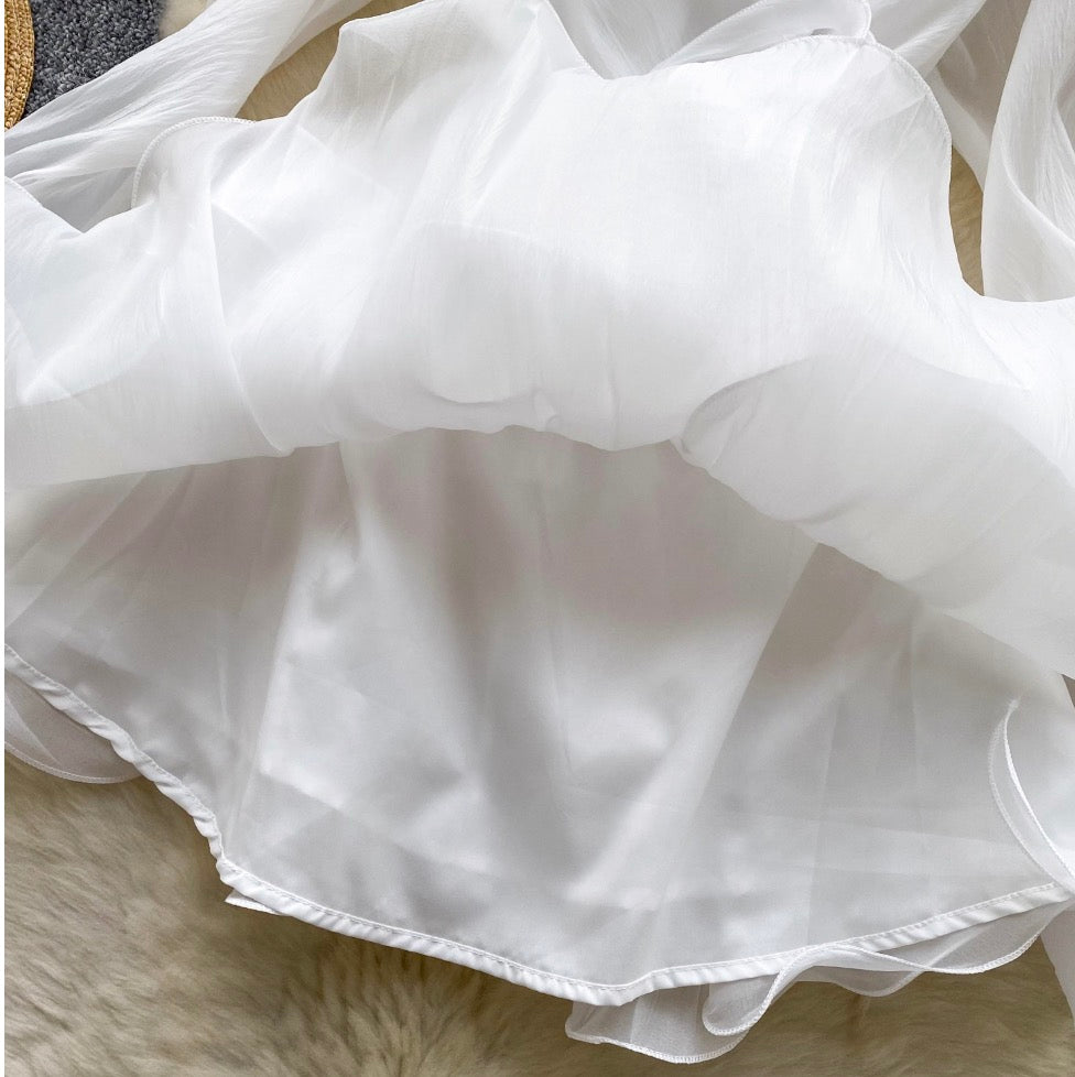 V-neck 3D Ruffled Shirt Dress