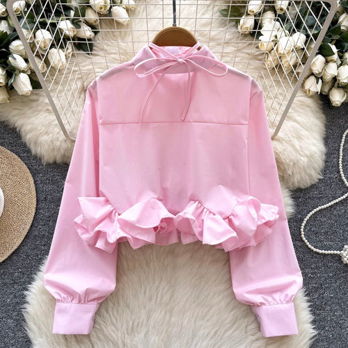 3D Ruffled Loose-fit Shirt with Ribbon