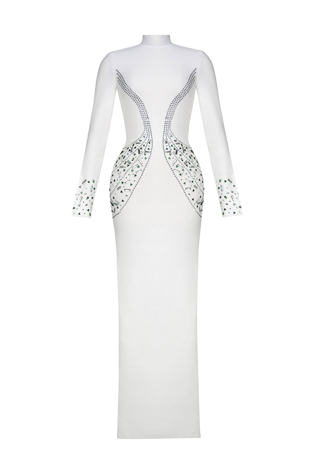 Bandage Rhinestone Stand Collar Top & High Waist Midi Skirt Set