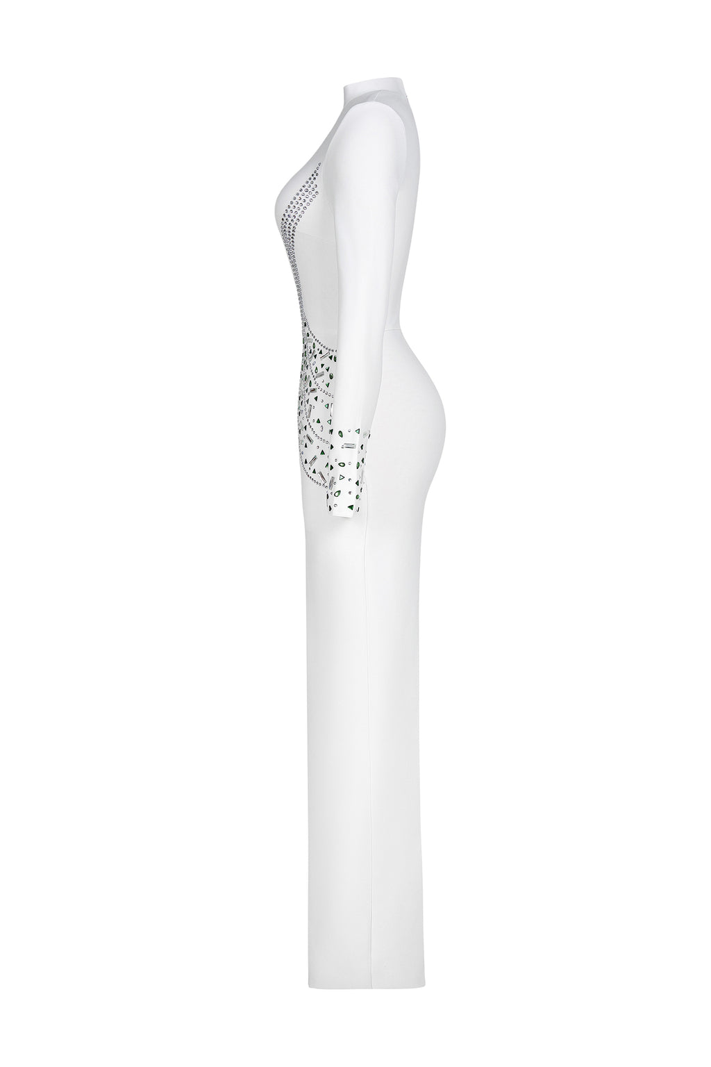 Bandage Rhinestone Stand Collar Top & High Waist Midi Skirt Set