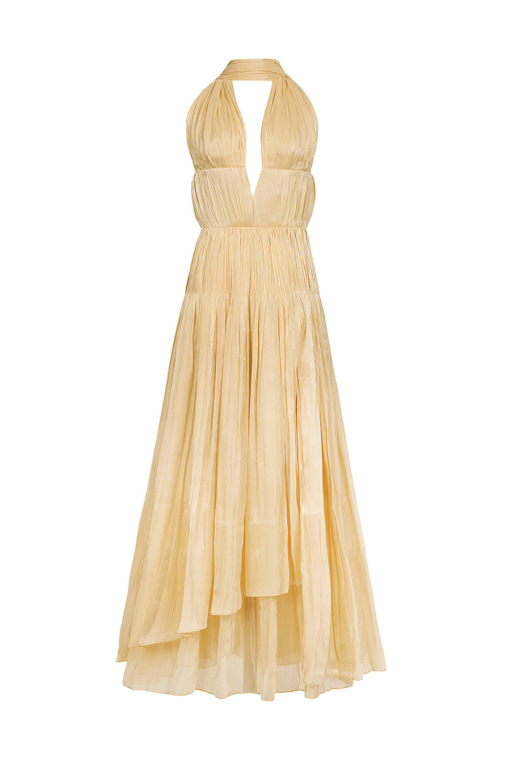 Satin V-Neck Slit Maxi Dress