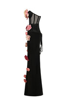 Mesh 3D Flower Off-Shoulder Top & High Waist Maxi Skirt