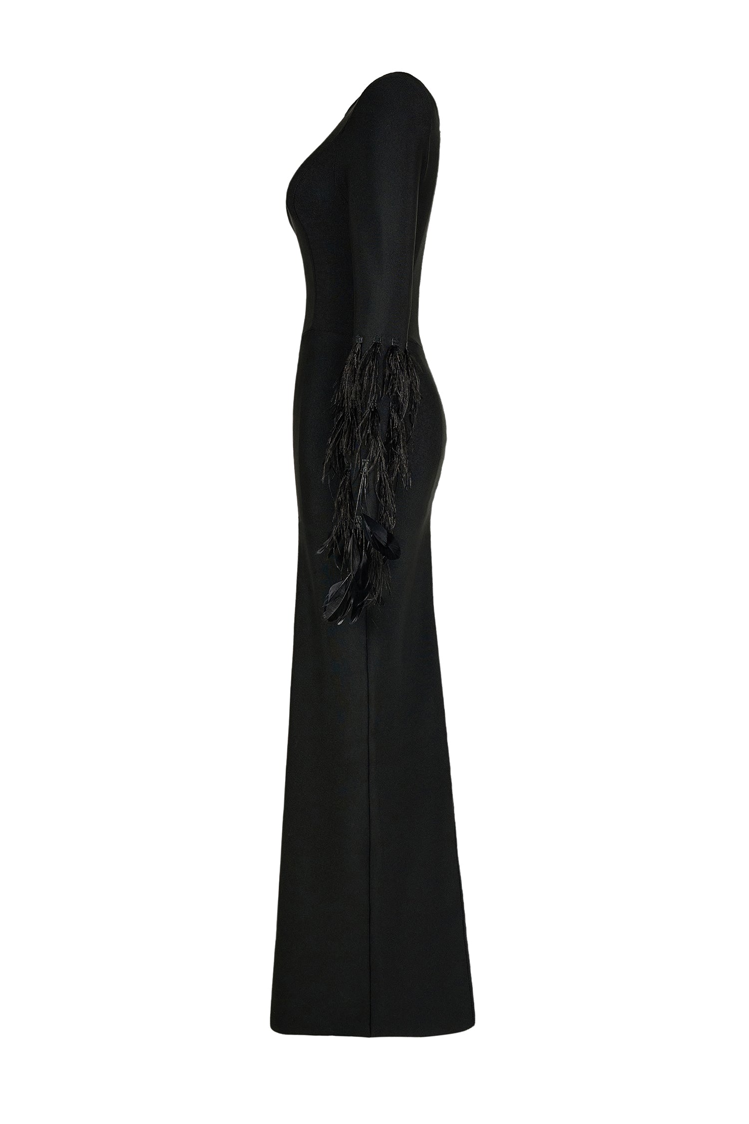 Feather Cut-Out Rhinestone Bandage Maxi Dress