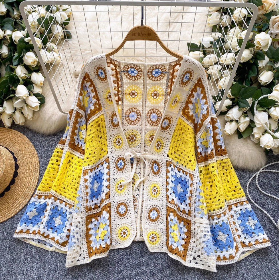 Bohemian Style Colorful Hollowed Cardigan