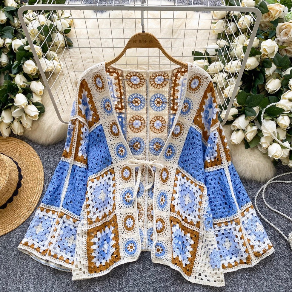 Bohemian Style Colorful Hollowed Cardigan