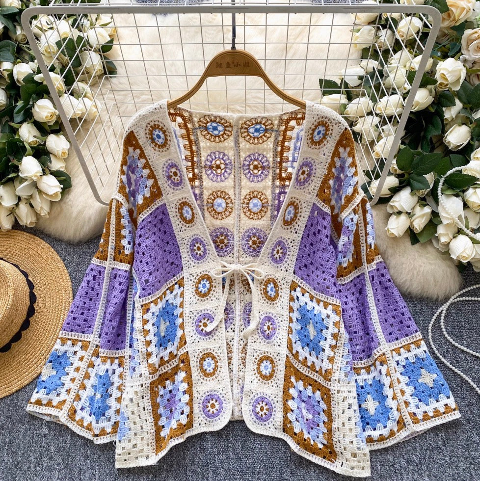 Bohemian Style Colorful Hollowed Cardigan