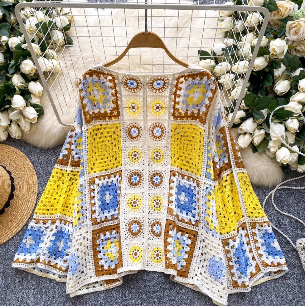 Bohemian Style Colorful Hollowed Cardigan