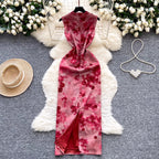 Vintage Floral Printed Split Cheongsam