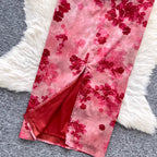 Vintage Floral Printed Split Cheongsam