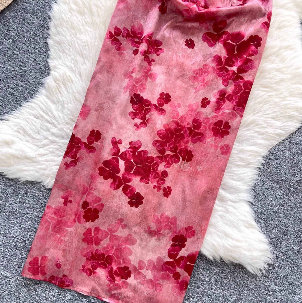 Vintage Floral Printed Split Cheongsam