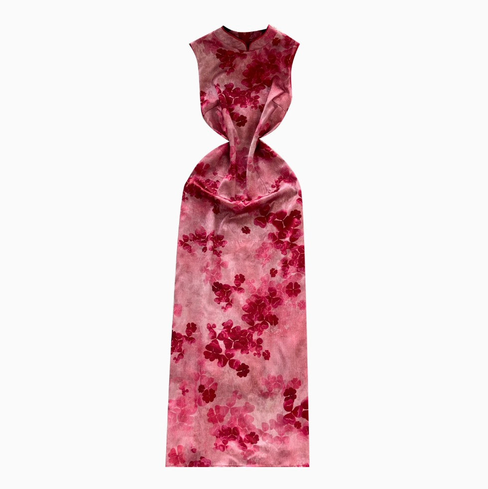 Vintage Floral Printed Split Cheongsam