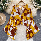 Niche Deep V-neck Printed Shirt