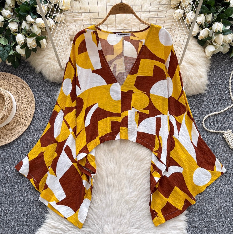 Niche Deep V-neck Printed Shirt