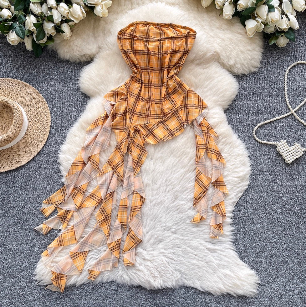 Chic Off-shoulder Asymmetric Plaid Top