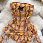 Chic Off-shoulder Asymmetric Plaid Top