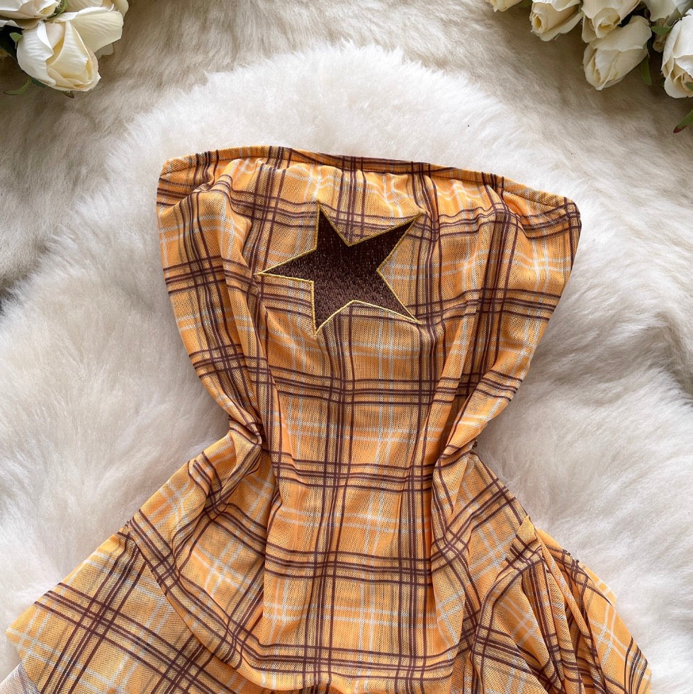 Chic Off-shoulder Asymmetric Plaid Top