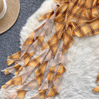 Chic Off-shoulder Asymmetric Plaid Top