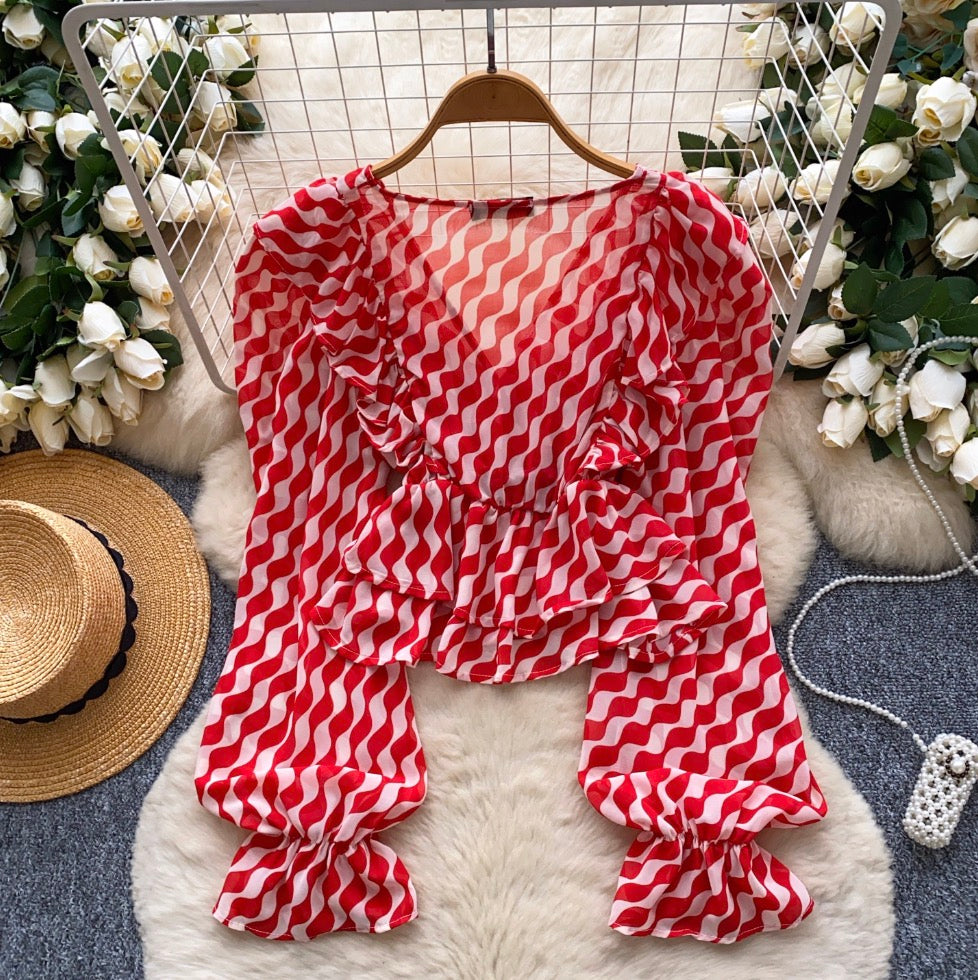 Cross V-neck Pattern Printed Top