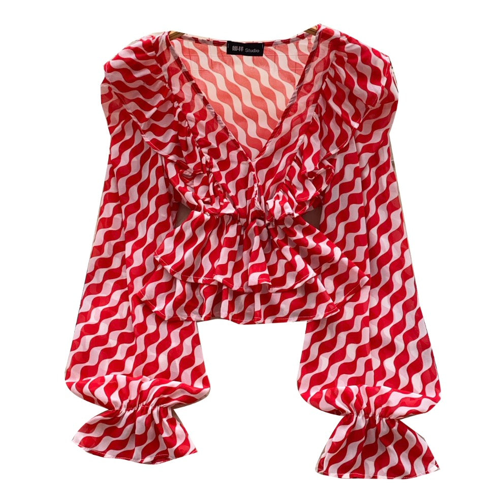 Cross V-neck Pattern Printed Top