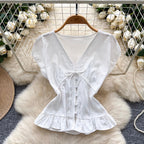 Sweetie V-neck Lace Trim Shirt