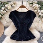 Sweetie V-neck Lace Trim Shirt