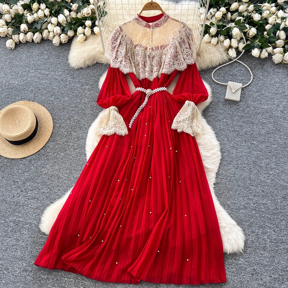 Courtly Layered Ruffled Lace Dress